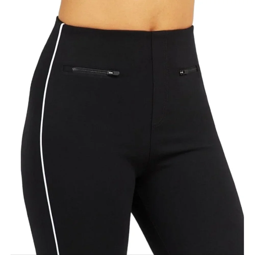 Spanx Perfect Pant Ankle Piped Skinny Classic Black Zipper Pockets Edgy Ponte S